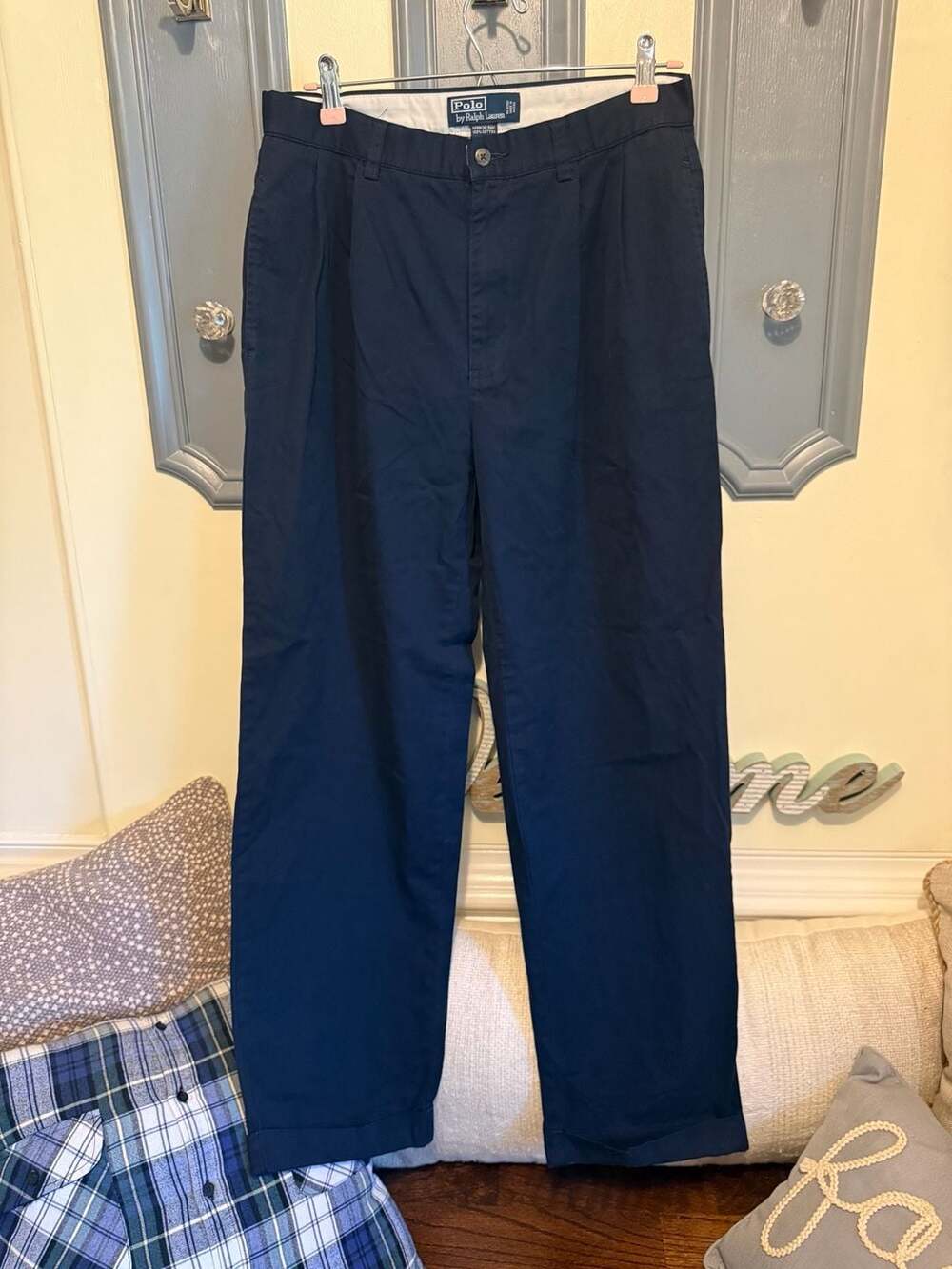 Polo By Ralph Lauren Hammond Pant Size 31/30 Navy Chino Pleated Cuffed